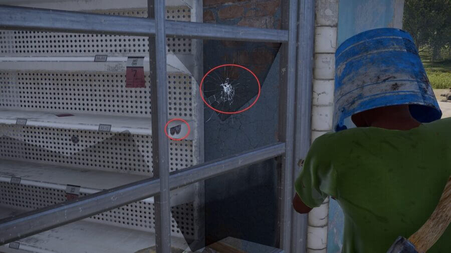 Visual representation of the bullet impact of the glass window at oxum's gas station in rust