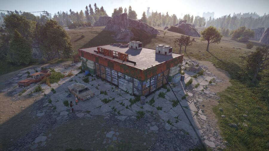 Frontal view of the abandoned supermarket monument in Rust.