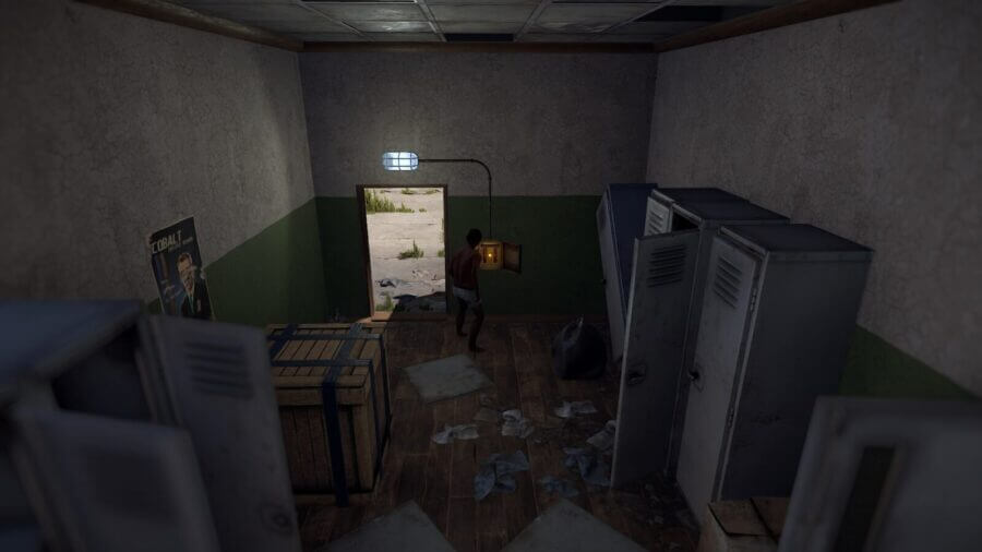 The second back room of the supermarket contains the second light switch along with a crate spawn and an exit door to the back.