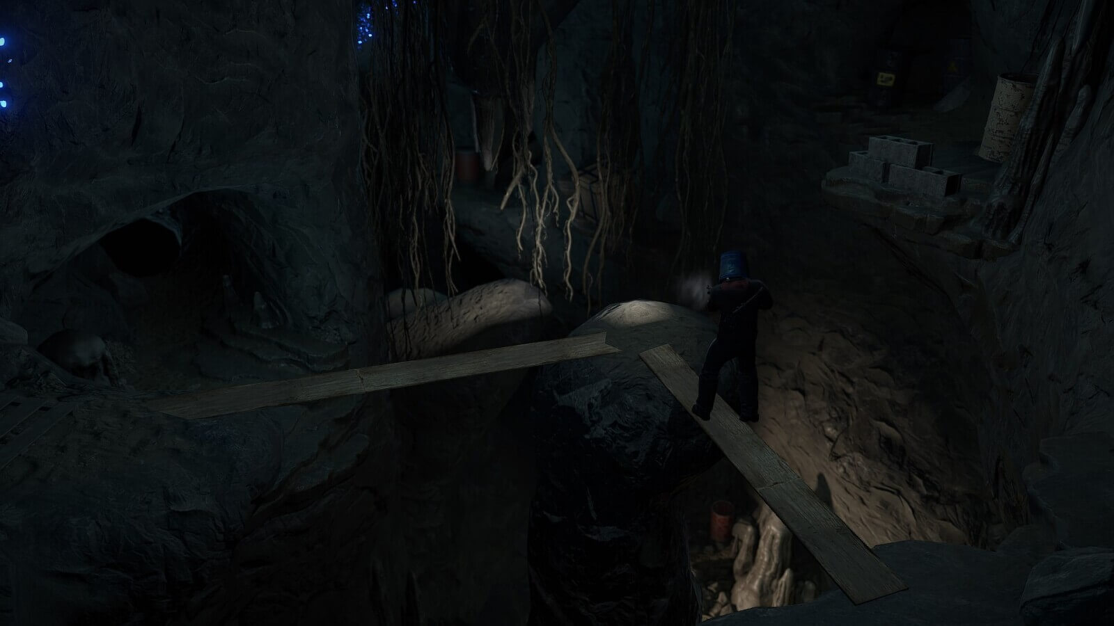 Custom parkour routes and puzzles within the cave located at Satellite Dish monument.