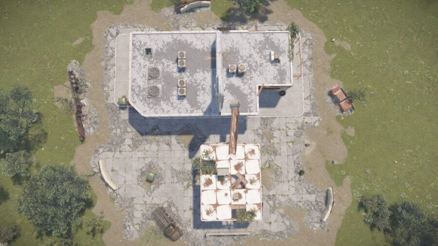 Top down view of the gas station for roof visibility
