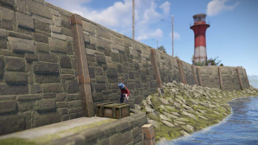 Over the edge closest to the ocean you will see a small area that contains a crate spawn.