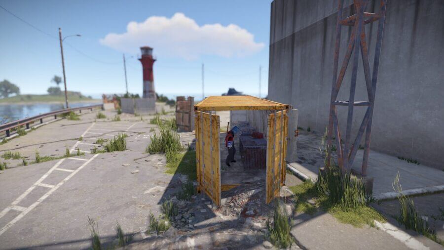 Just around the corner there is a open shipping container with a barrel spawn and repair table inside.