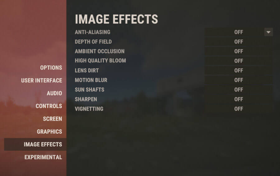 Image Effects settings within the graphics settings of Rust for optimal performance.