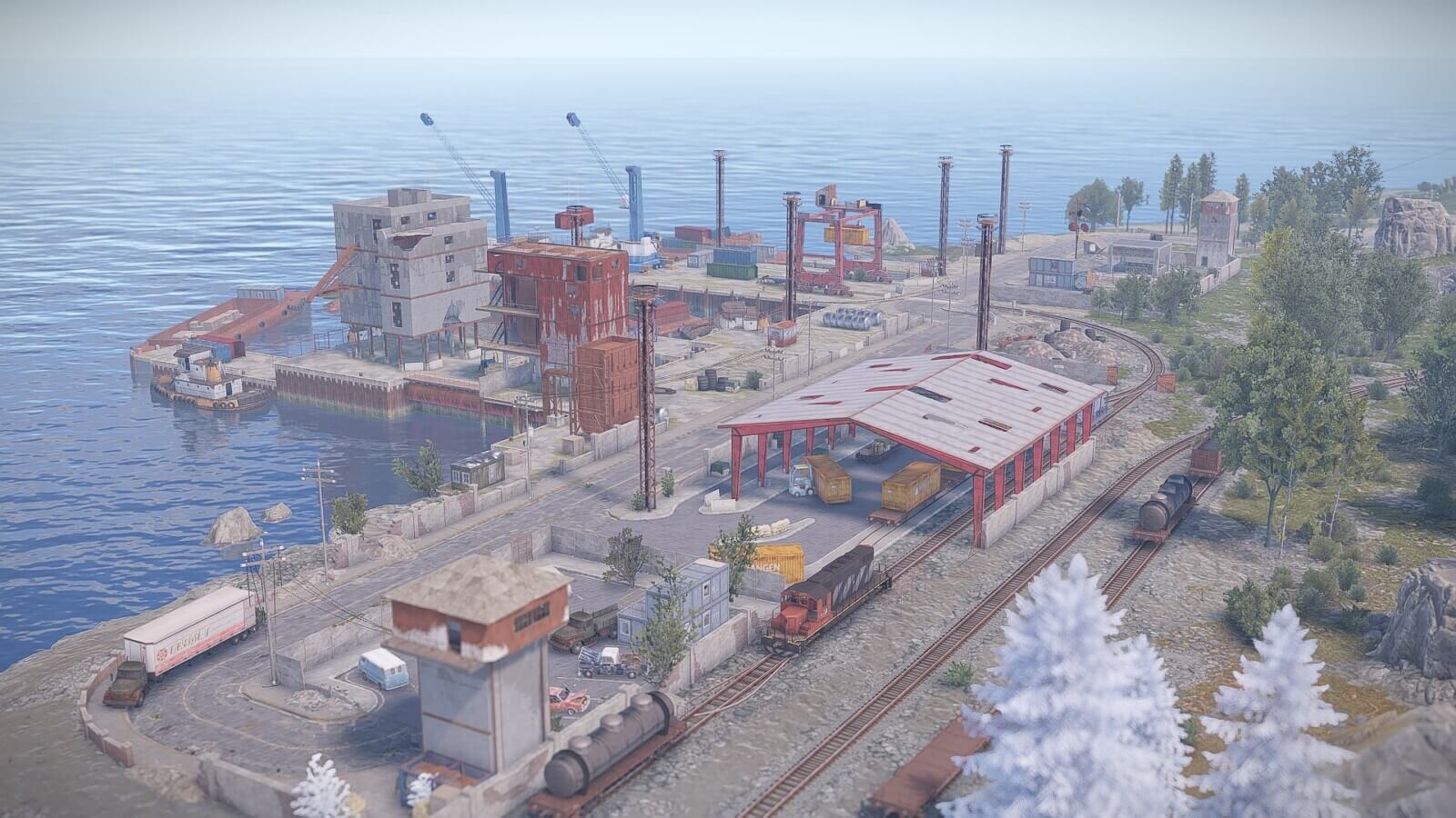 Custom harbor monument in Rust on the observer island map.