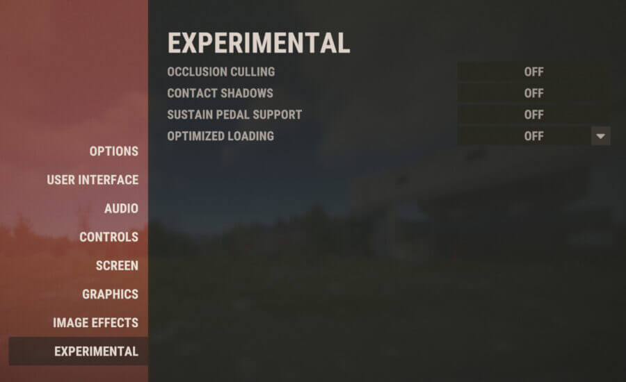 Experimental tab within the graphics settings of Rust for optimal performance.