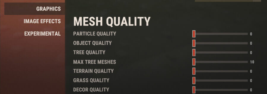 Mesh quality settings within the graphics tab for optimal performance in Rust.