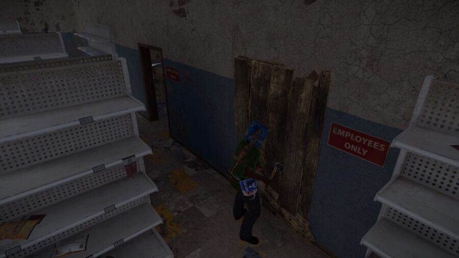 The door barricades can be broken down to access the loot in the oxum gas station monument.