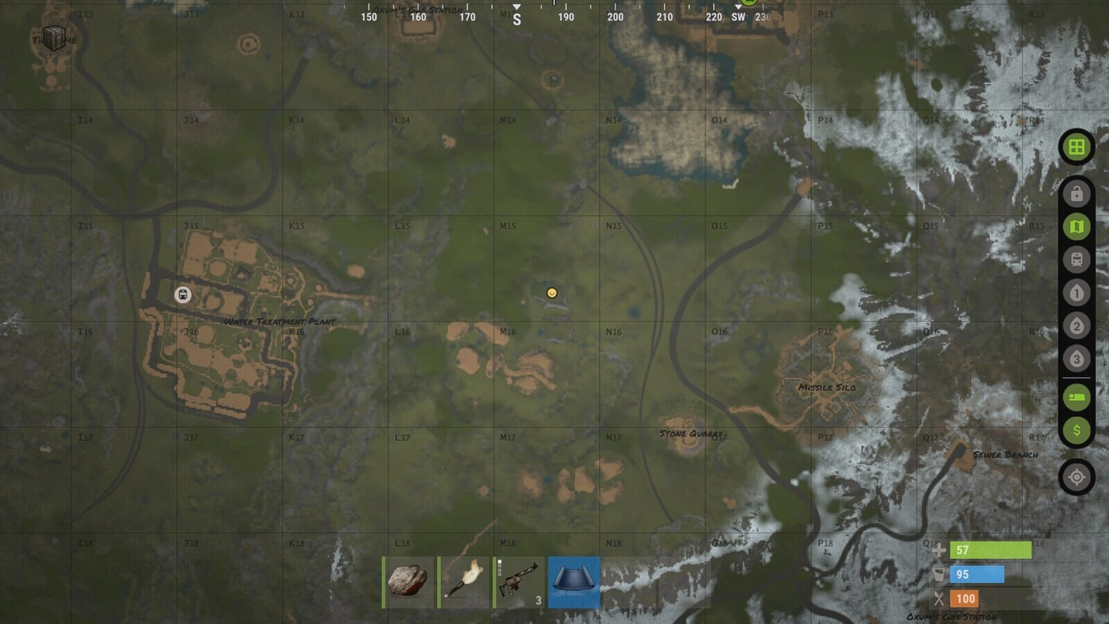The in-game map overview location image for Rust indicating the custom swamps location on the observer island map
