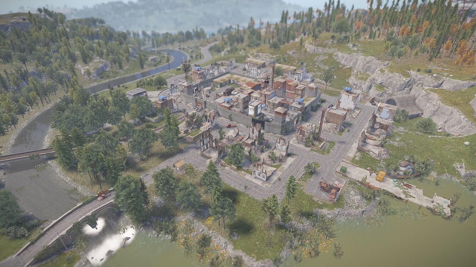 Customized outpost monument in Rust on the observer island map