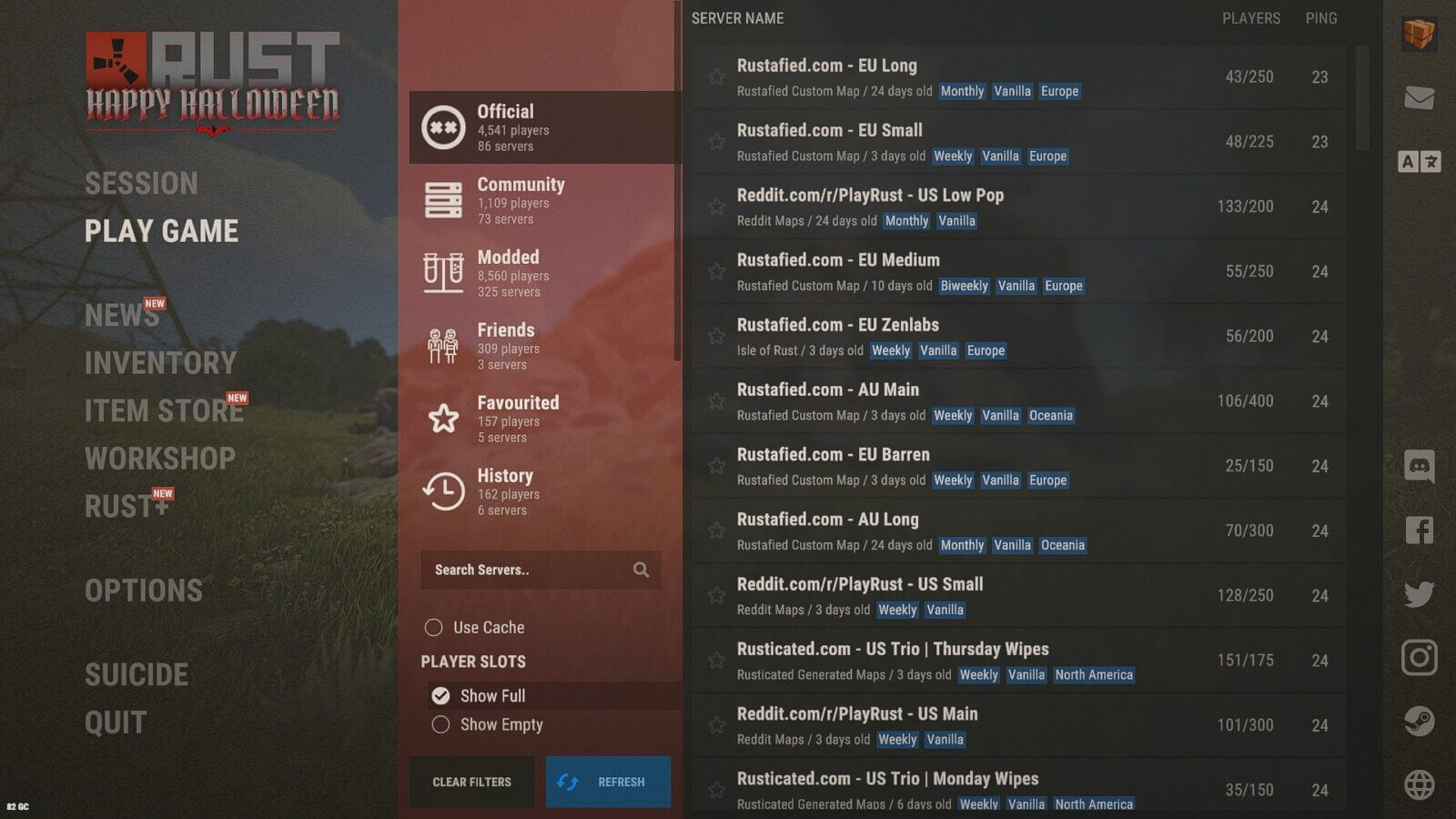 In-game server browser for Rust to find and select the best server for you