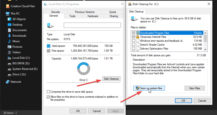 Visual of the windows Disk Cleanup option to improve operating system performance to help with gameplay fps and overall boost PC performance.