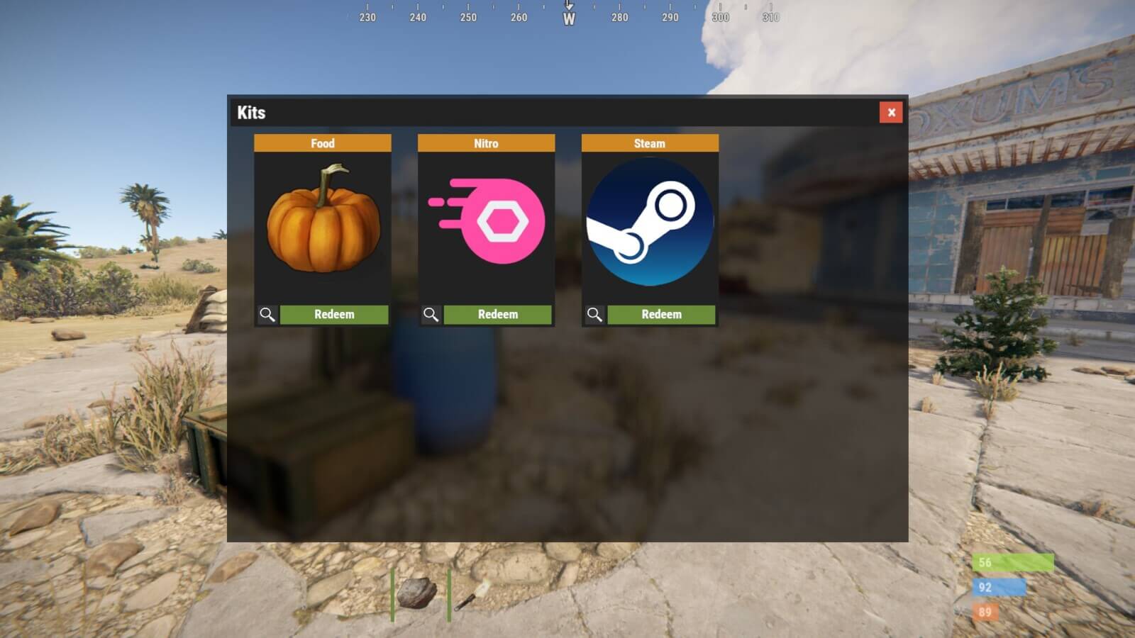 In-game Kits user interface from the Chaos Gaming server organization.