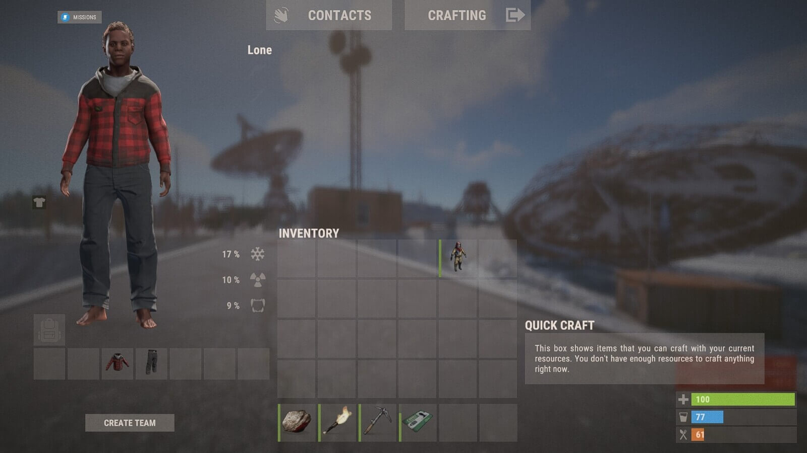 In game clothing in Rust to counter the radiation levels of Satellite Dish monument. A simple hoody and normal jeans.