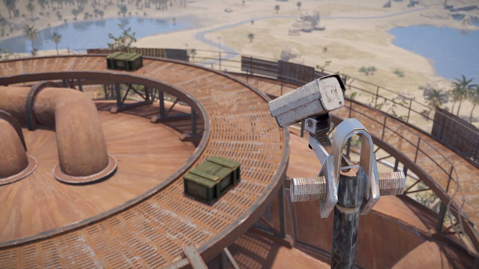 The CCTV camera located at the very top of the Sphere Tank Rust monument.