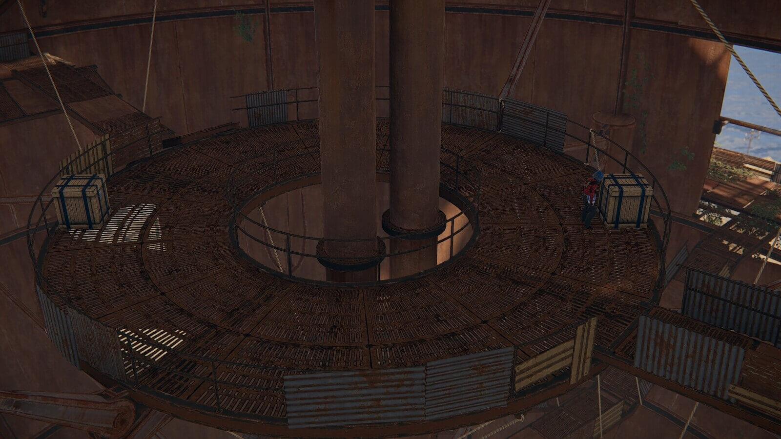 Halfway up the Sphere tank you'll find another round catwalk which includes 2 brown crate spawns.