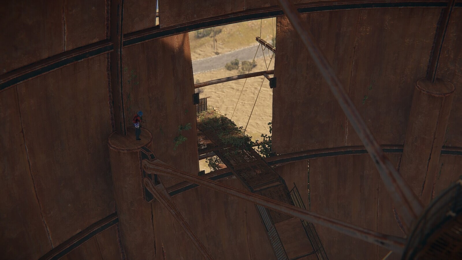 You can climb on the beams inside of the Sphere Tank (Dome) monument to get into some very sneaky locations. Being mindful of these will help if you encounter anyone camping at this monument.