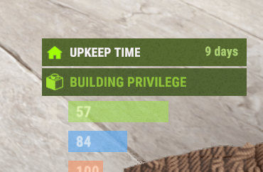 Visual indicator letting you know that your base has sufficient upkeep and will display how much time until the resources run out before it begins decaying.